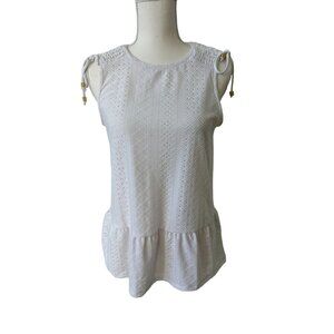 MICHAEL KORS White Eyelet Ruffle Tank Top Size Small